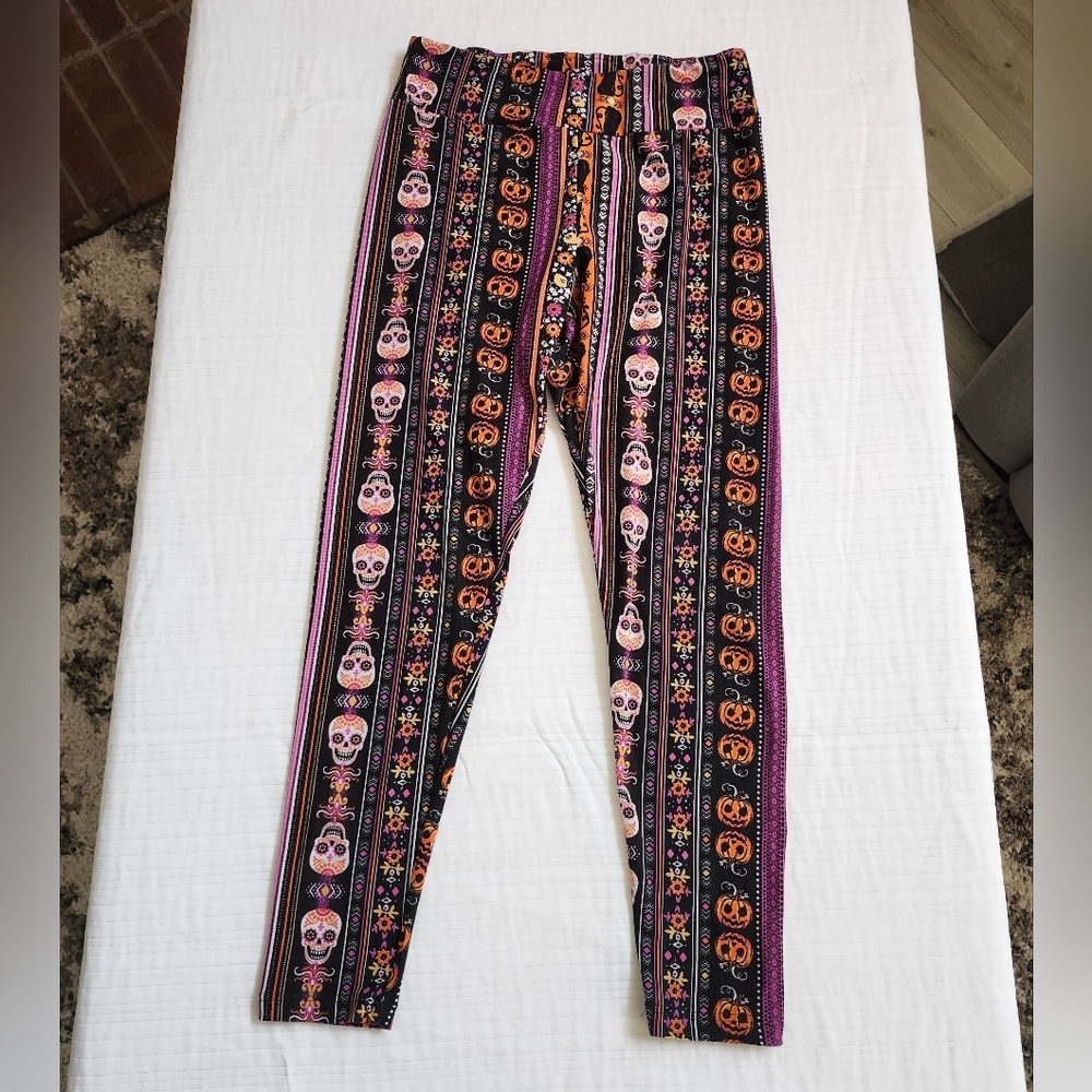 No Boundaries Orange and Black Halloween Fall Patterned Leggings Sz Large 11-13